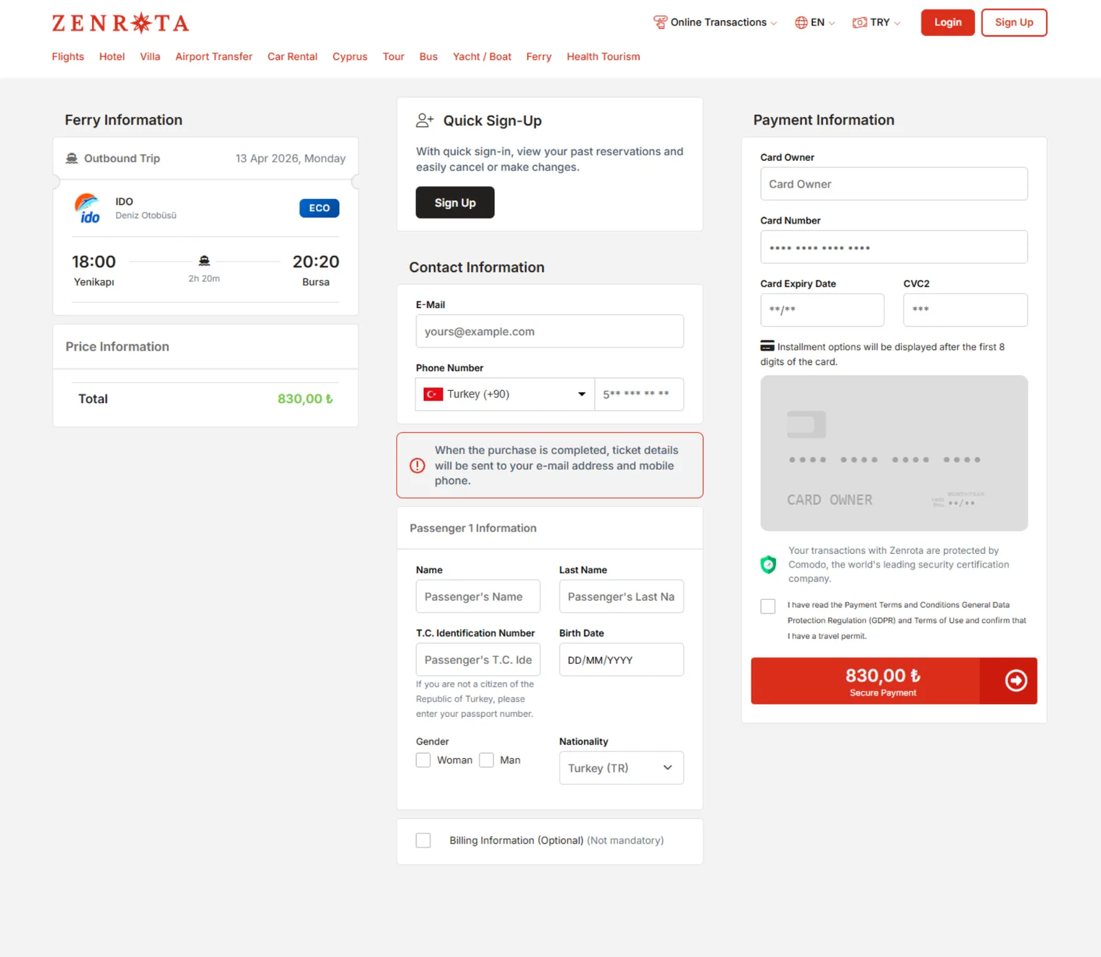 Ferry Detail & Payment