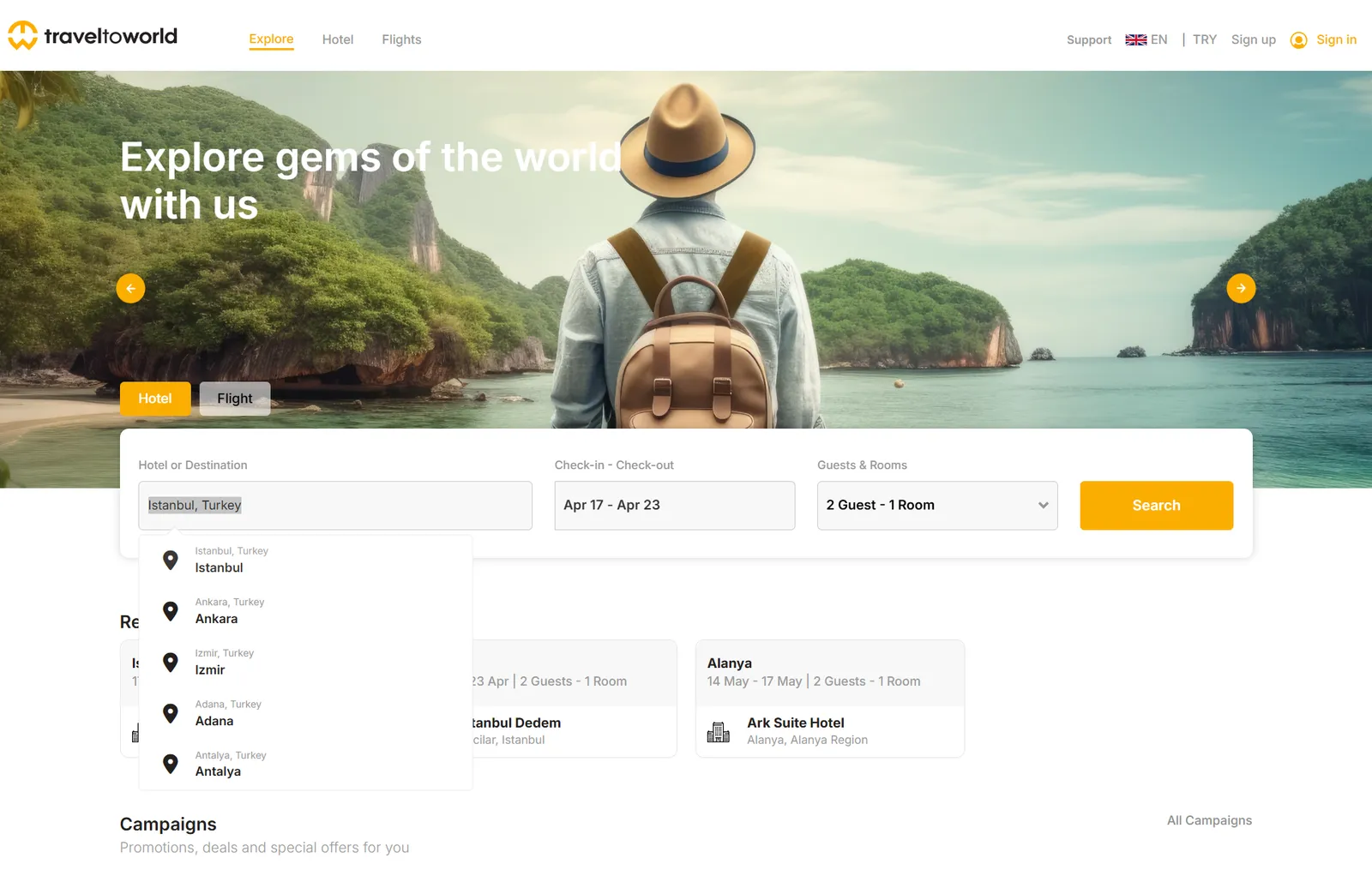 Hotel Search & Results