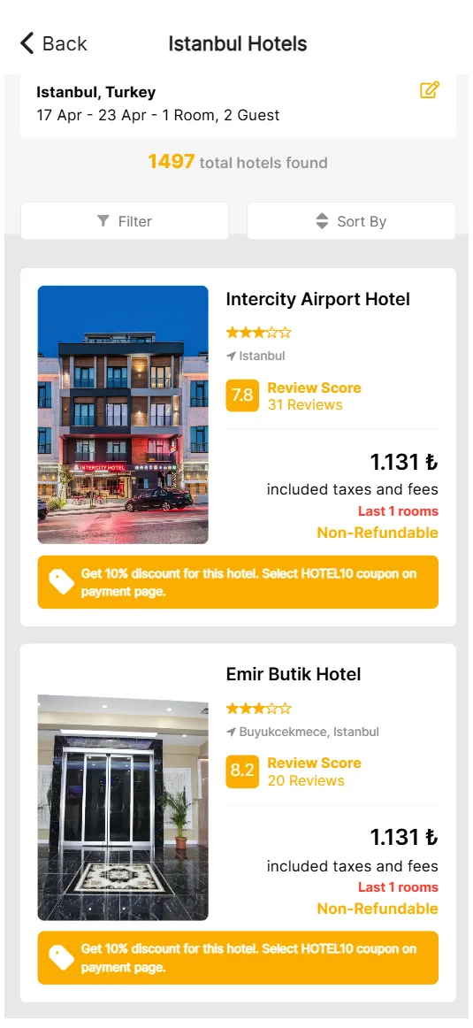 Mobil Otel Rezervasyonu