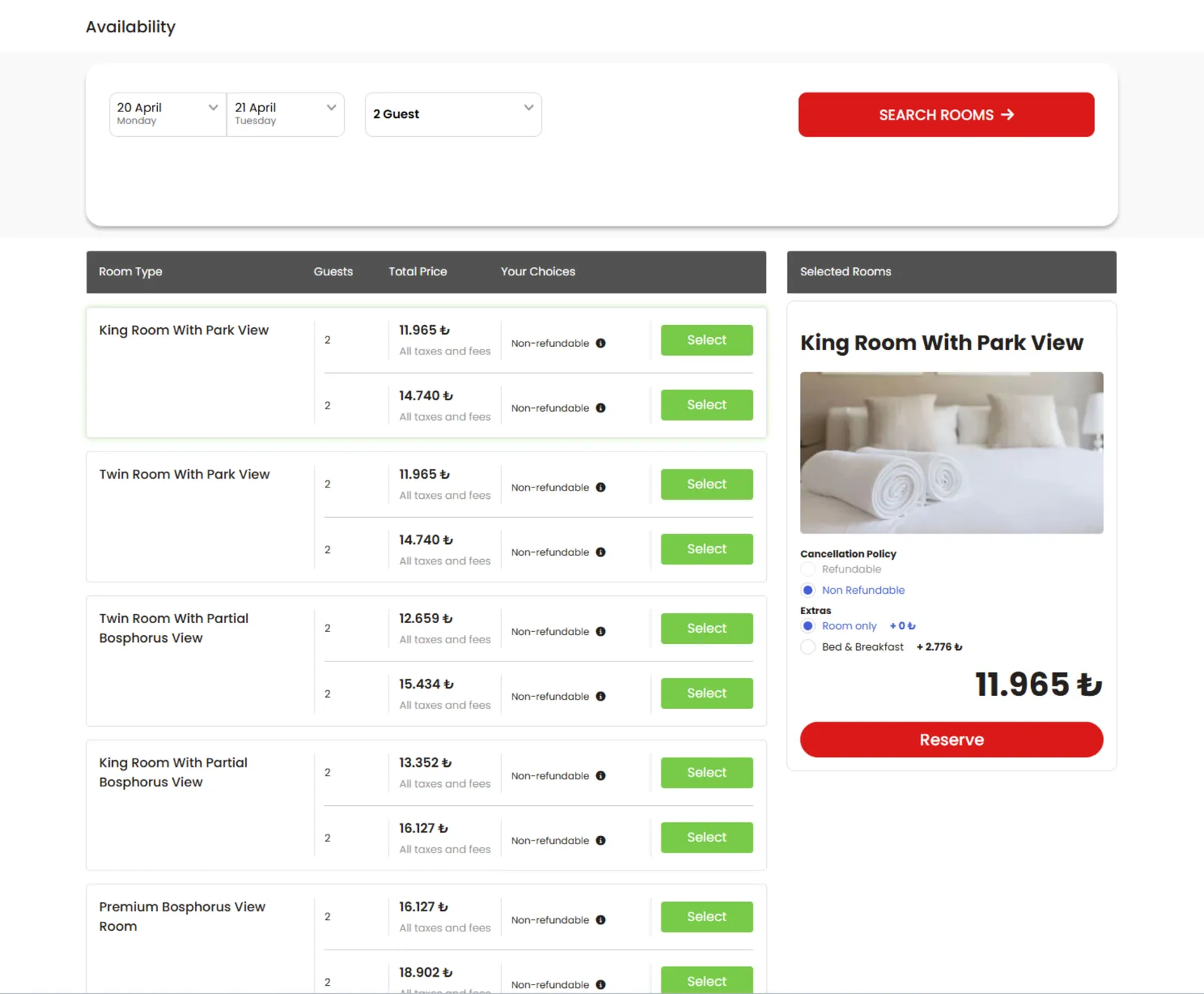 Room Selection & Availability