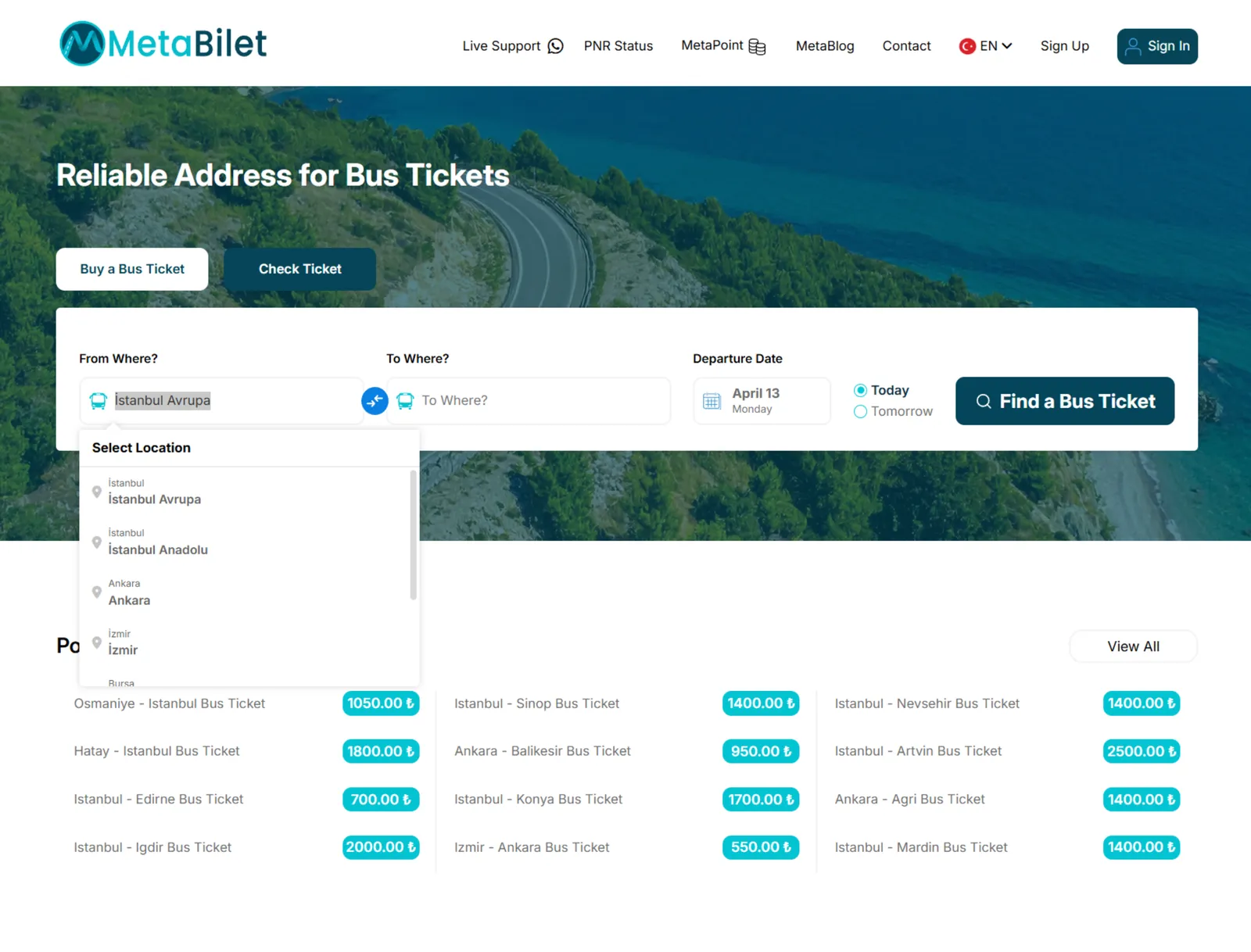 Bus Ticket Search
