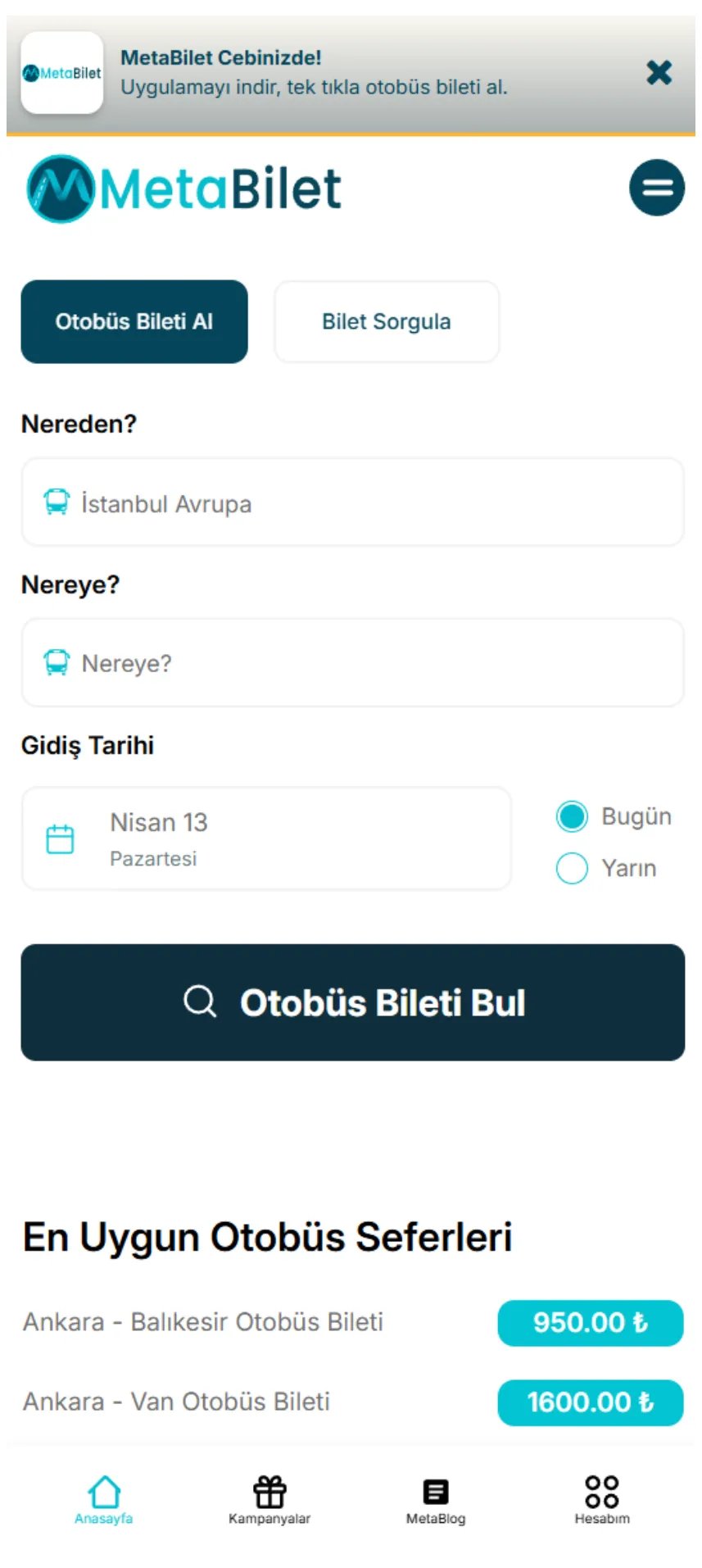 Mobil Otobüs Bileti Satışı