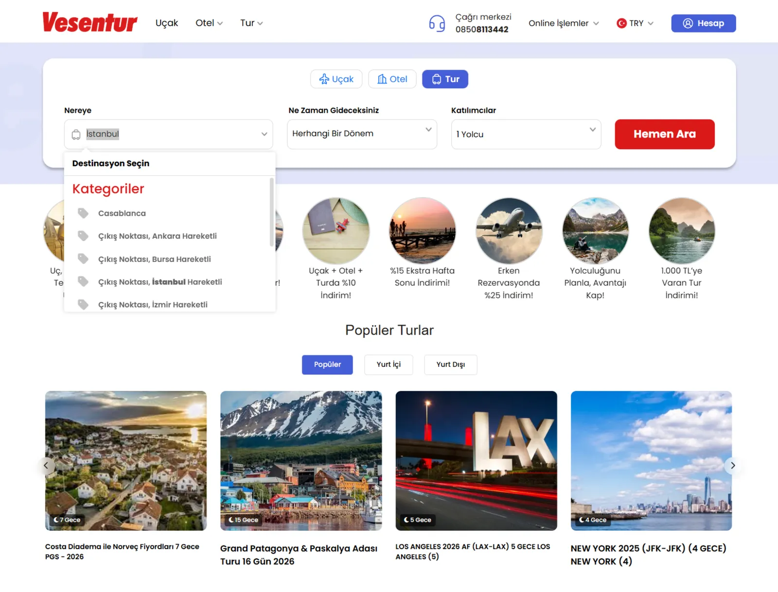 Tur Arama & Destinasyonlar